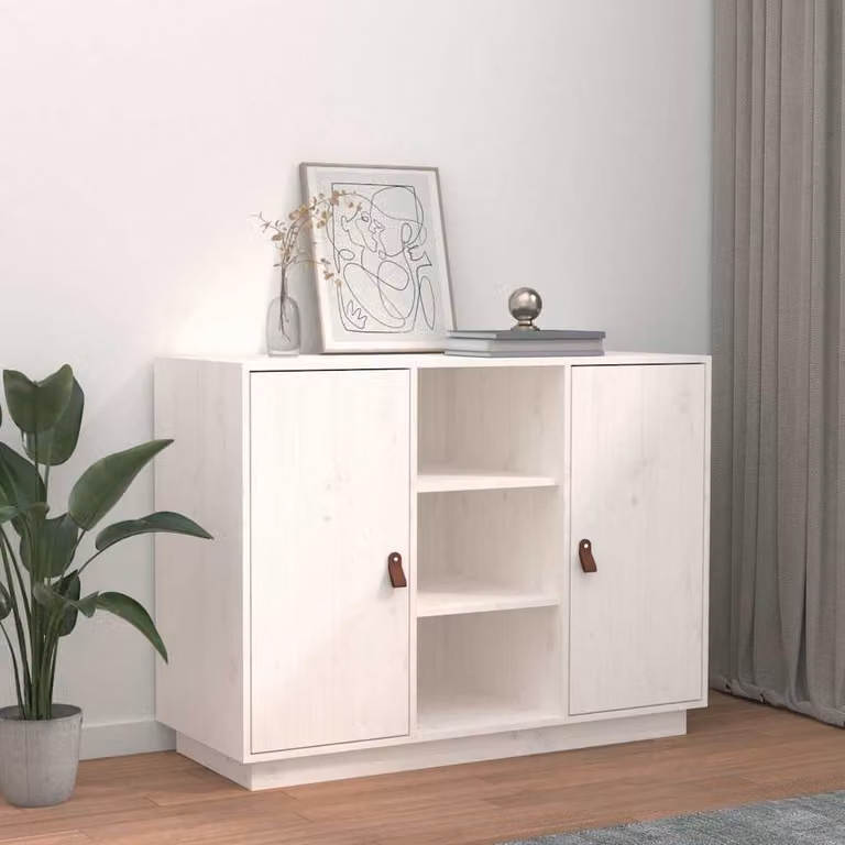vidaXL Credenza Bianca in Legno Massello di Pino Stile Rustico L 100 cm, P 40 cm, H 75 cm