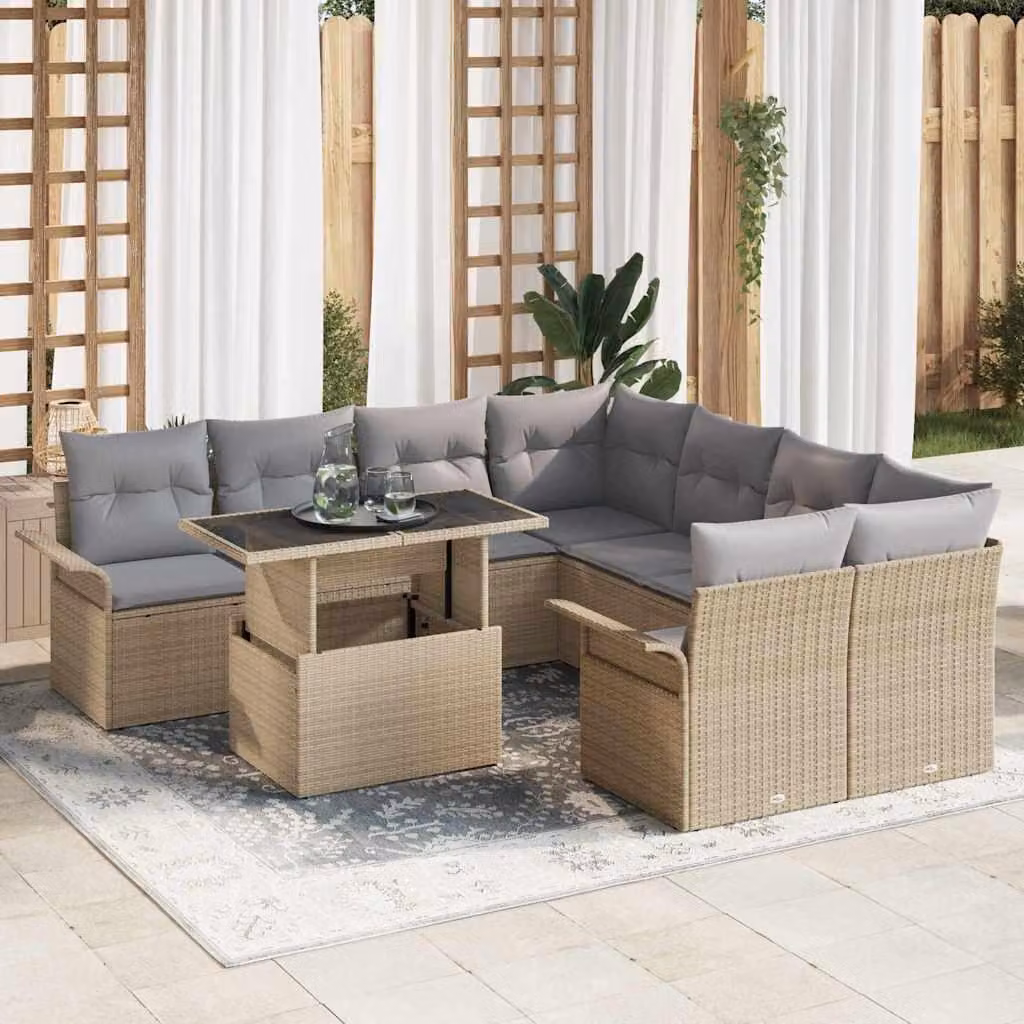 Maison Exclusive - Set Divano da Giardino con cuscino 9 pcs Beige Poly Rattan