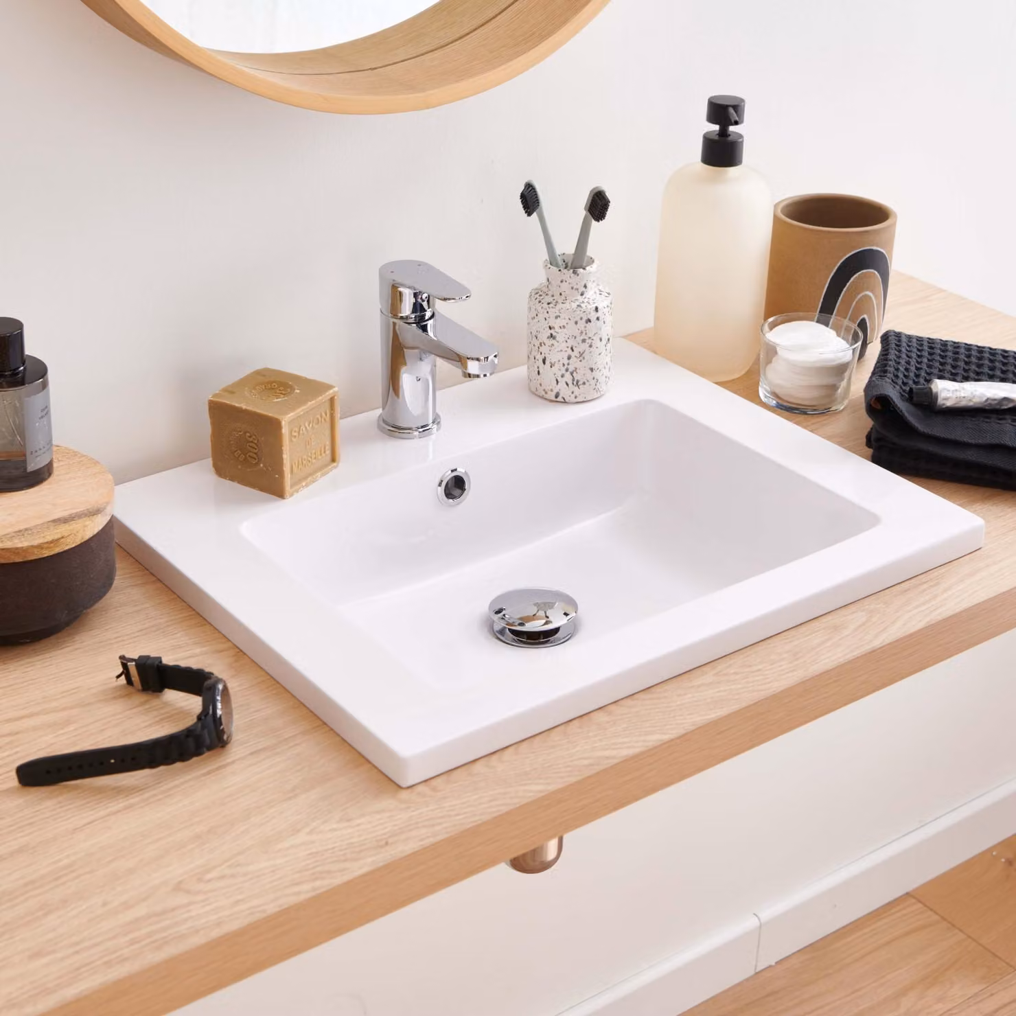 Lavabo da incasso rettangolare ARIA 50x40cm in resina bianca