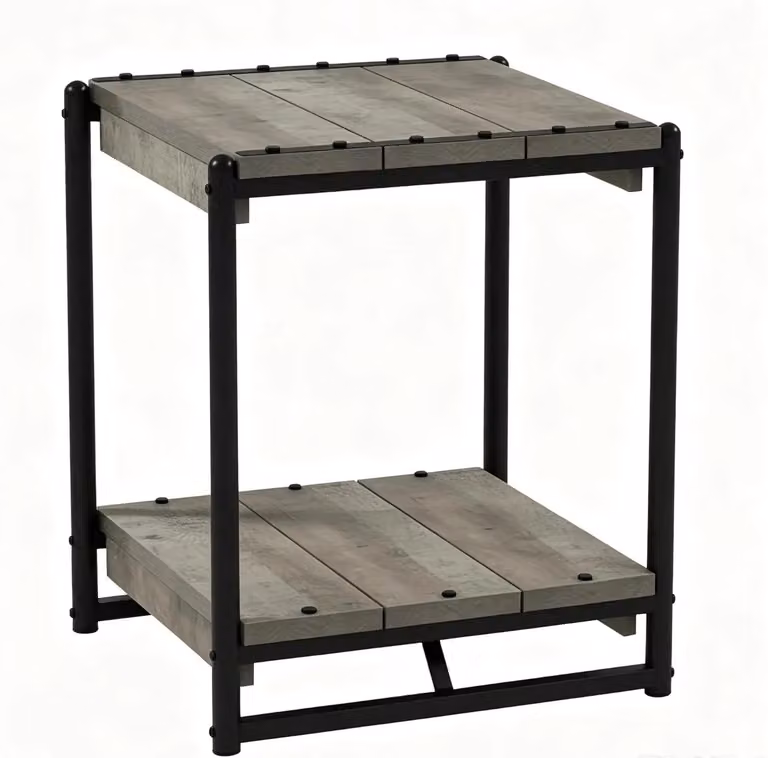 Tavolino laterale a due piani – Ideale come tavolino da divano – Ripiano aperto – Design salvaspazio – Struttura in legno – Colore grigio