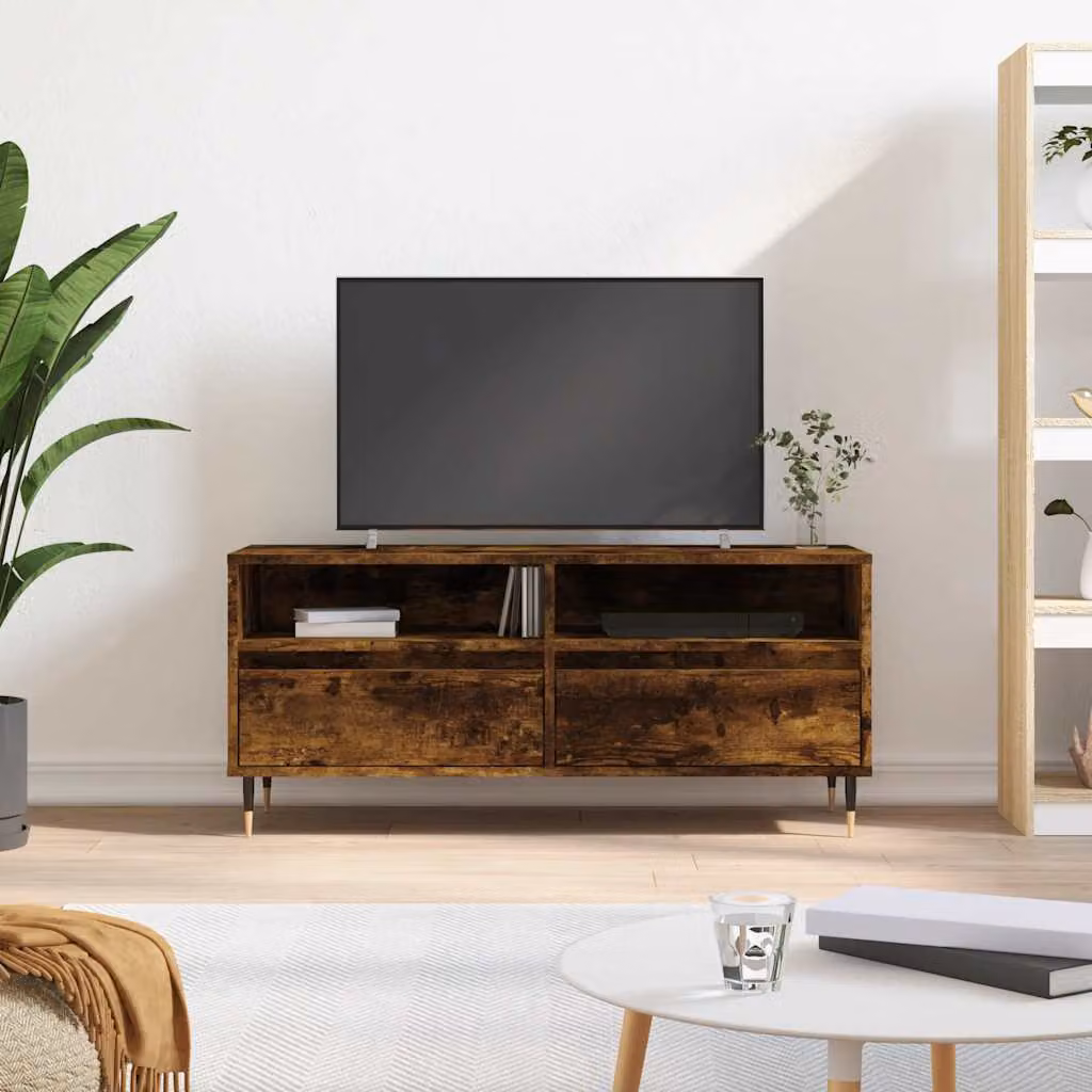 Mobile TV vidaXL in legno Rovere Fumo con ruote, L 100 cm x P 34,5 cm x H 44,5 cm
