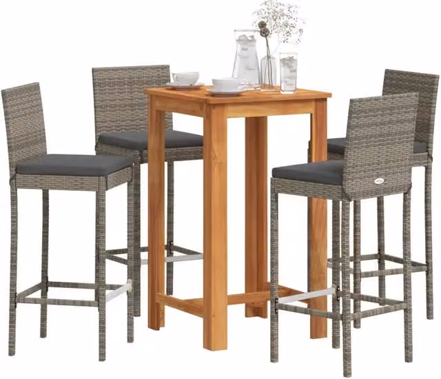 Set Bar Giardino 5pz Grigio Legno Massello Acacia e Polyrattan 3295265