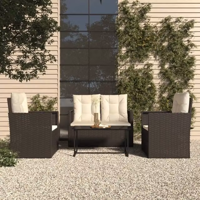 Set Salotto da Esterno 4 pz con Cuscini in Polyrattan Nero 319196