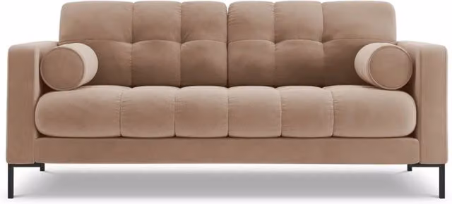 Divano Bali a 2 posti Cosmopolitan Design in velluto beige con struttura in metallo e cuscini inclusi – 1