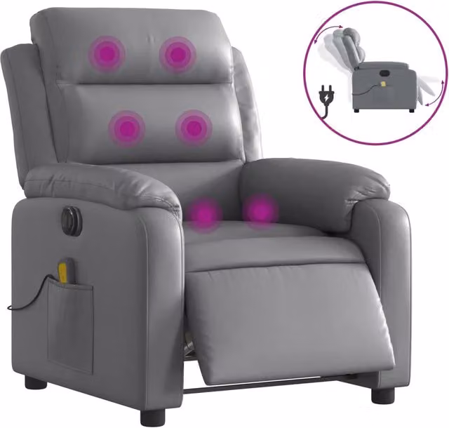 Poltrona Massaggiante | Sedia Relax Elettrica Reclinabile Grigio Similpelle