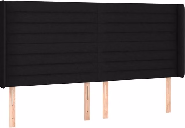 Testata del letto ad orecchio in tessuto nero con struttura in legno di larice L: 183 cm, P: 16 cm, H: 118/128 cm