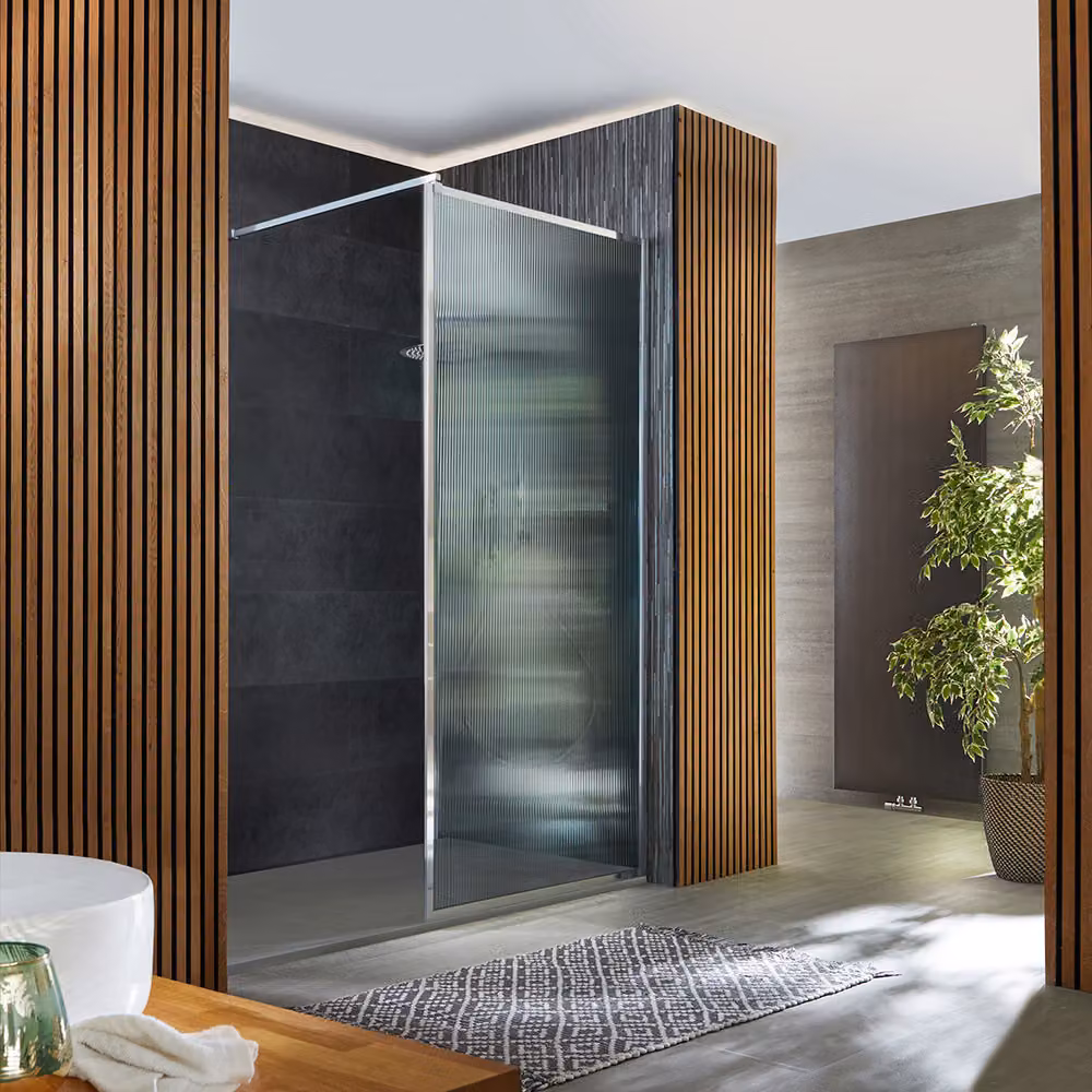 Parete Doccia Walk-in Vetro Scanalato - Cromata - 1950mm x 700mm - Senza Telaio