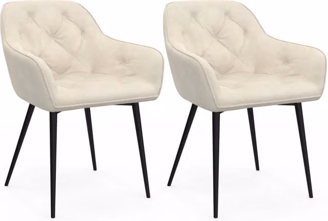 Set di 2 sedie da pranzo LYA IDMarket in velluto beige con braccioli e struttura in metallo