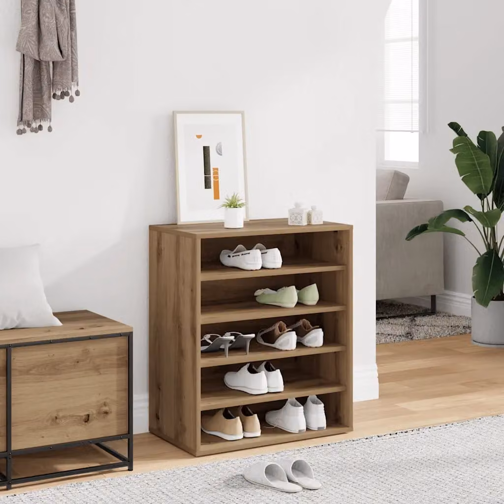 Scarpiera moderna vidaXL in legno color rovere con ripiani piatti, L: 60 cm, P: 35 cm, H: 70 cm