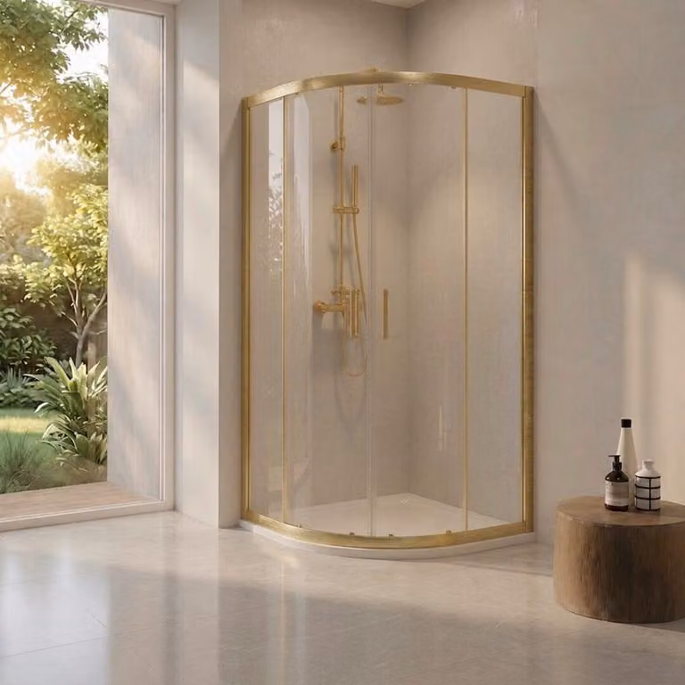 Box doccia semicircolare 80x80 oro spazzolato vetro trasparente | City