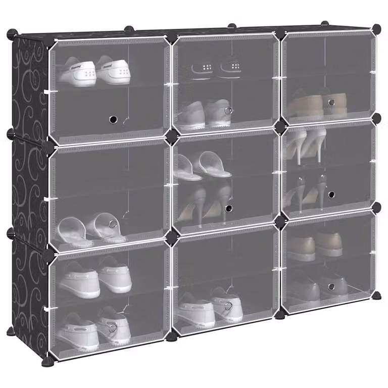 vidaXL Organizzatore Portaoggetti con 9 Cubi e Ante Trasparenti, Disponibile in Nero o Bianco, L/P/H: 124,5 x 31,5 x 93,0 cm