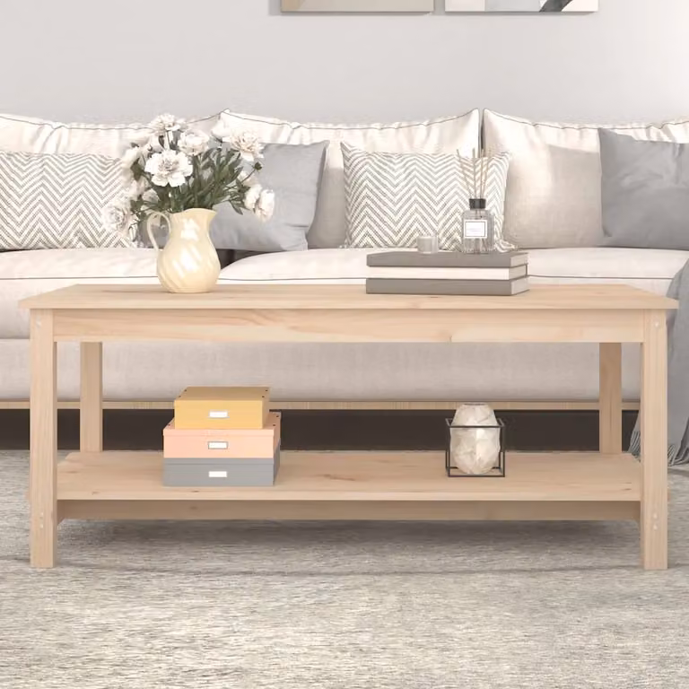 vidaXL Tavolino da Salotto in Legno di Pino Massello Rustico Beige L: 110 cm, P: 55 cm, H: 45 cm