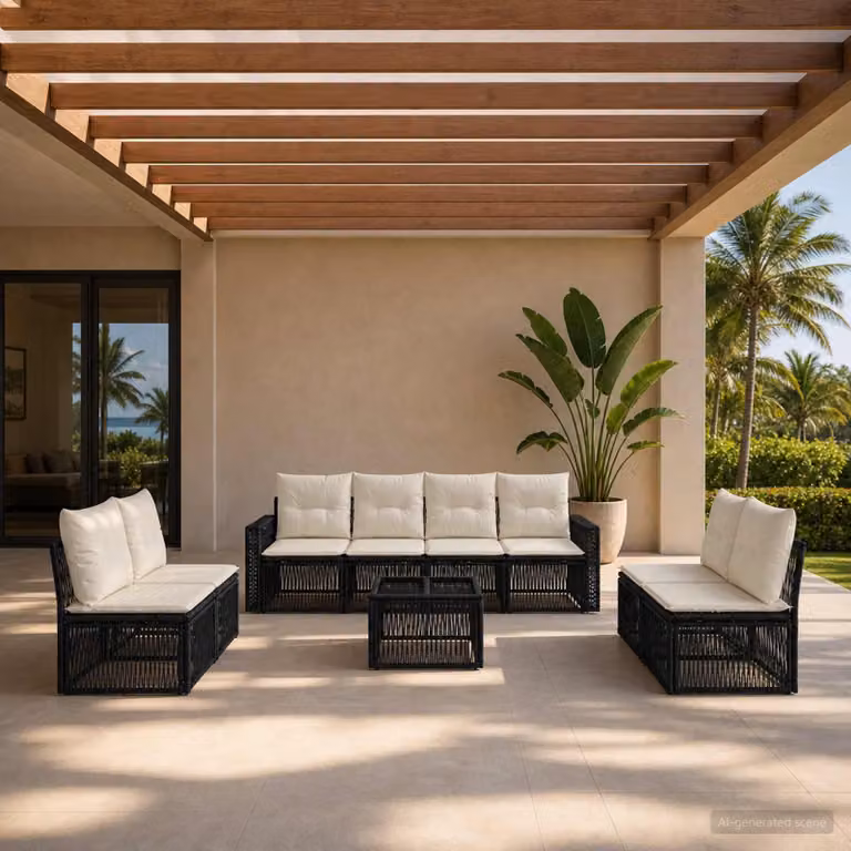 Maison Exclusive - Set da giardino composto da 9 pezzi. Divano e poltrone in rattan sintetico, colore nero e crema