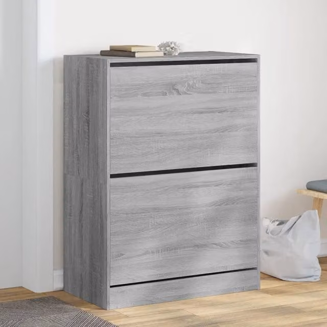 Scarpiera moderna vidaXL con 2 scomparti ribaltabili, sospesa a parete, colore grigio, L: 80 cm, P: 42 cm, H: 108 cm