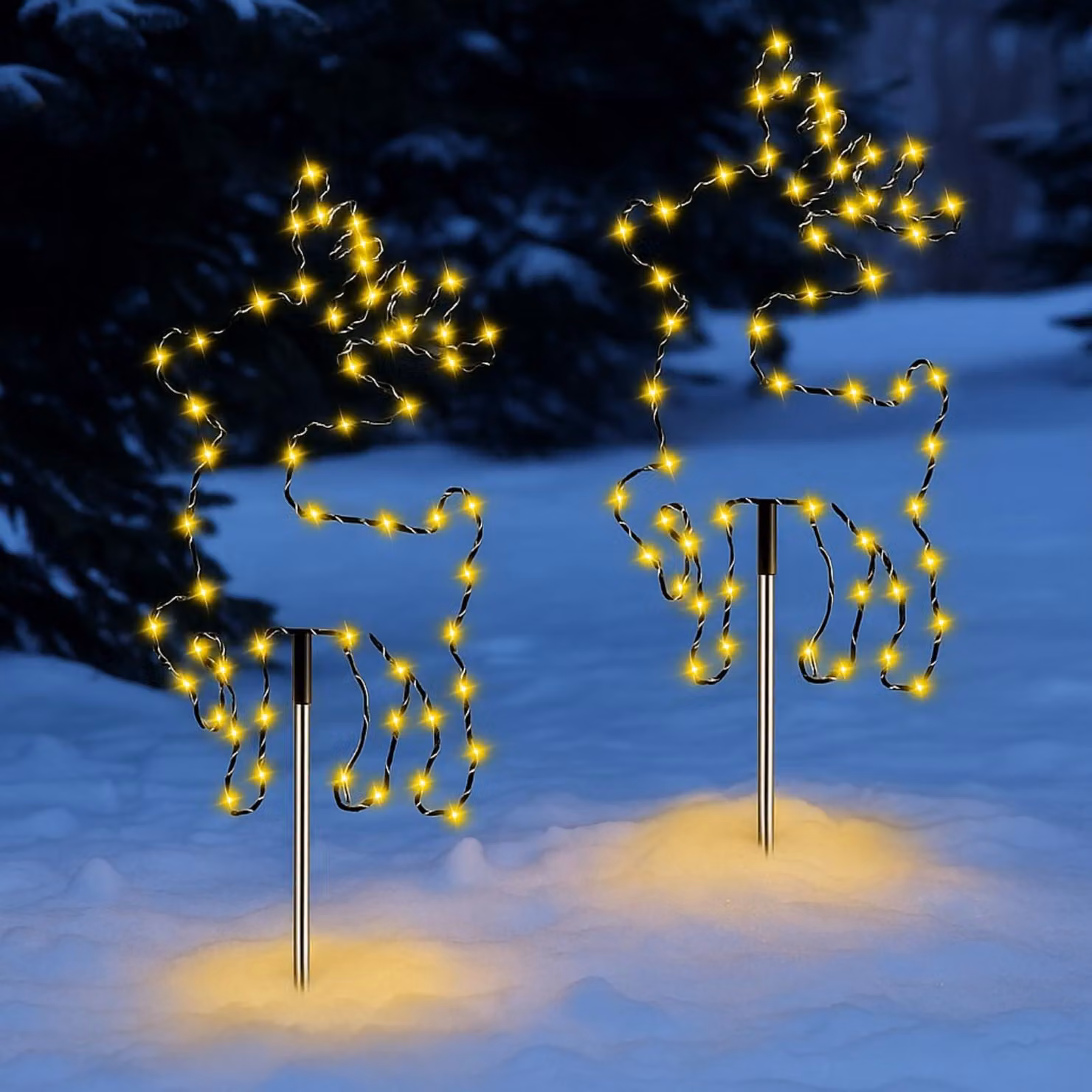 Palo luminoso da giardino LED Rentier, 100 cm, con timer, multicolore, confezione da 2 pezzi