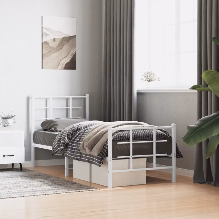 vidaXL Giroletto in metallo con testiera e pediera, Bianco, L 190 x P 80 x H 90 cm