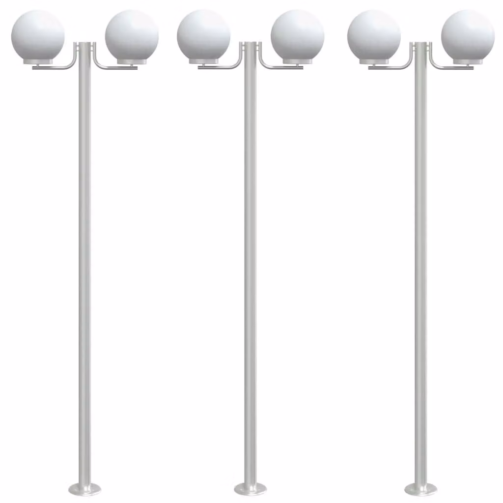 Lampade da Terra per Esterni 3pz Argento 215cm in Acciaio Inox