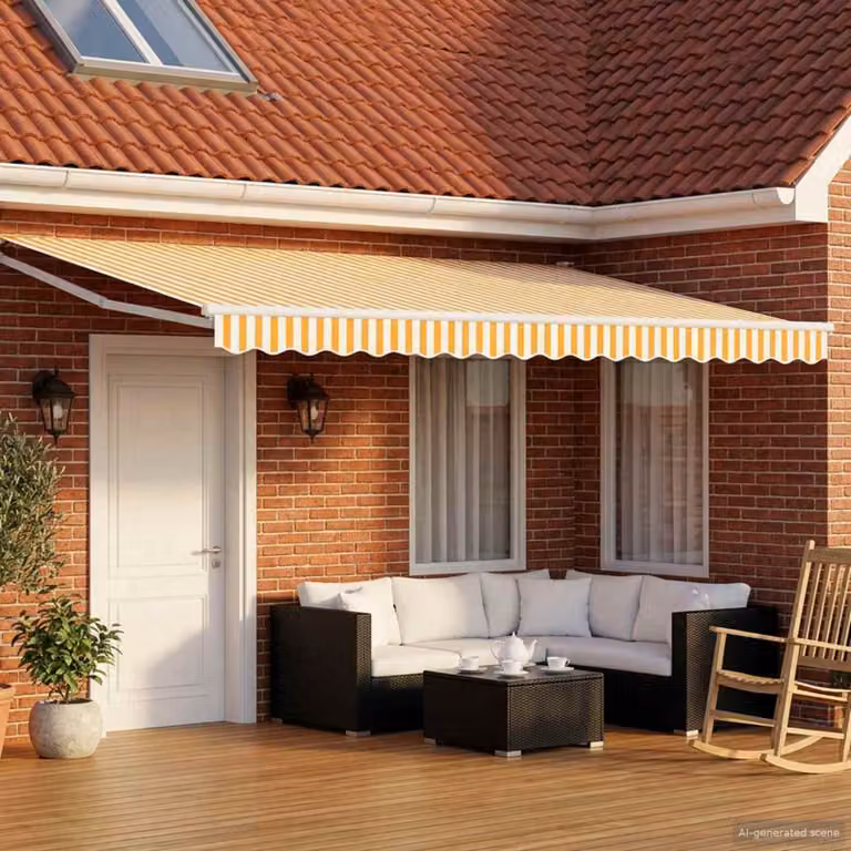 Tenda retrattile vidaXL con bracci pieghevoli in alluminio, Giallo e Bianco, L: 400 cm x P: 195 cm