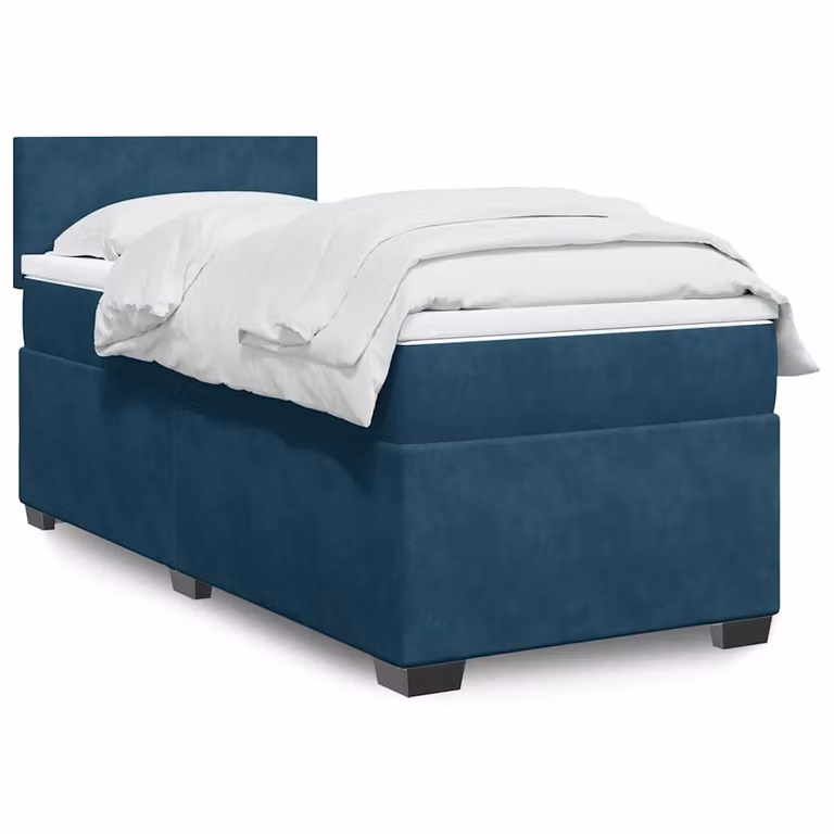 vidaXL Giroletto a Molle con Materasso in Velluto Blu Scuro e Bianco, L/P: 90 x 200 cm