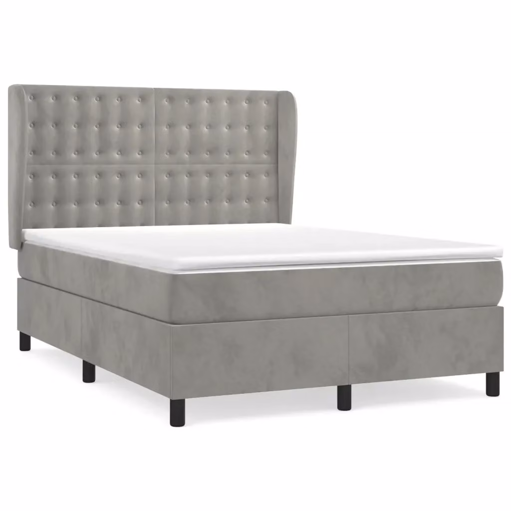 vidaXL Giroletto a Molle con Materasso Ibrido in Velluto Grigio Chiaro L/P/H: 200 x 140 x 40 cm – 2
