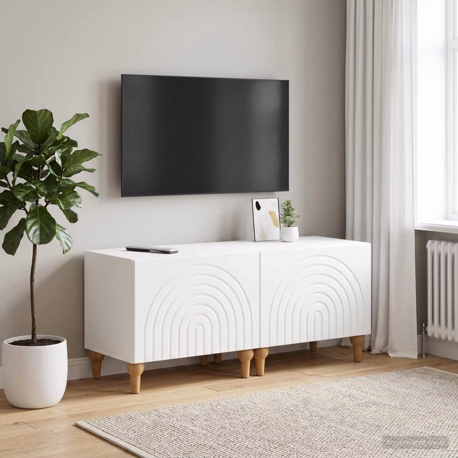 Mobile TV moderno vidaXL in legno MDF bianco per soggiorno con scomparti multimediali L: 98 cm, P: 35 cm, H: 43 cm