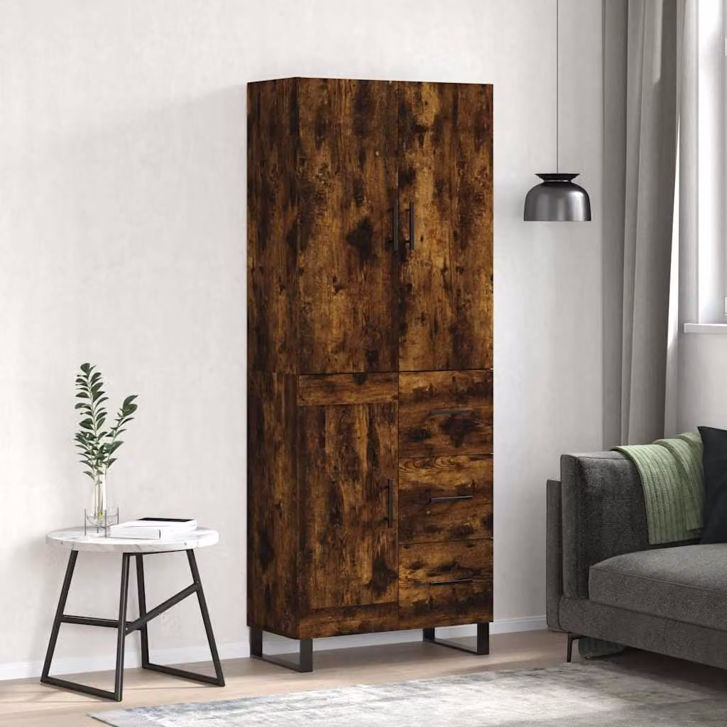 Credenza moderna vidaXL in rovere fumo con ante a battente e ripiani interni, L: 69,5 cm, P: 34 cm, H: 180 cm