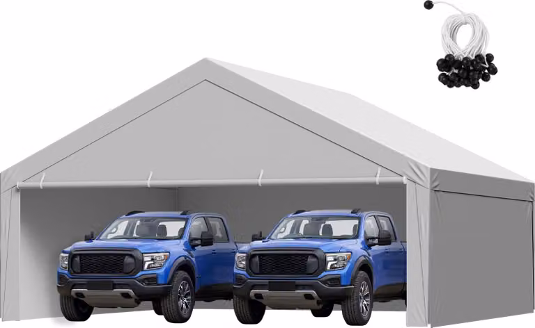 Tetto di ricambio per carport - Telone di ricambio per tenda da garage con pareti laterali - 6 x 6 m - Resistente ai raggi UV - Resistente all'usura - Telaio non incluso - Grigio