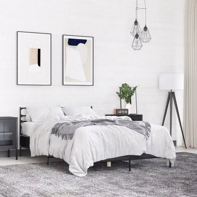 Giroletto-Struttura Letto Nero 140x200 cm in Legno Multistrato e Metallo 197401