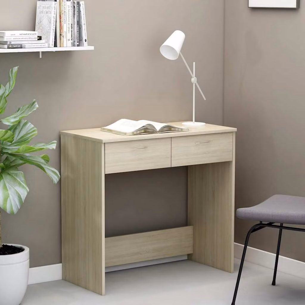 Scrivania moderna vidaXL in legno con cassettiera, colore rovere, L 80 cm x P 40 cm x H 75 cm