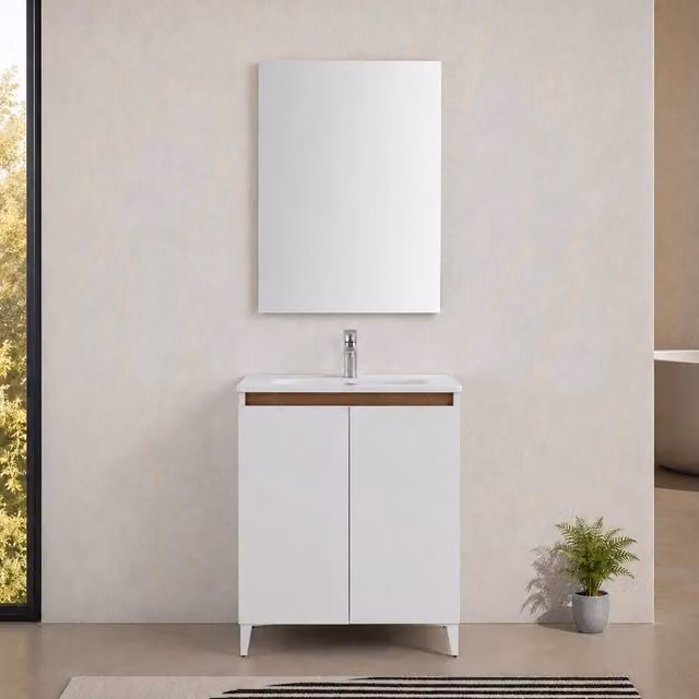 Mobile bagno a terra 60 cm bianco due ante con lavabo Kleo