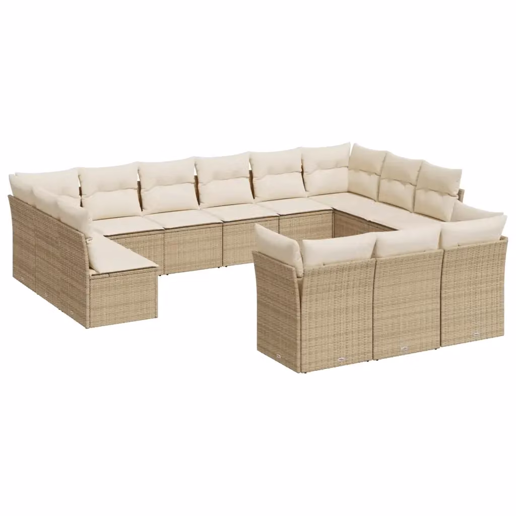 vidaXL Set Divano da Giardino a Forma di U con 13 Pezzi, Cuscini Beige e Struttura in Metallo e Polyrattan – 2