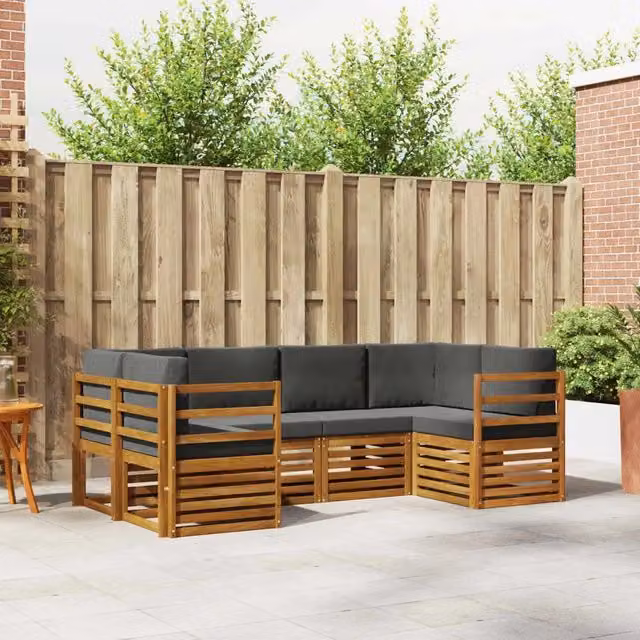 Set di divani da esterno a L vidaXL in legno di acacia con cuscini, beige e antracite – 1