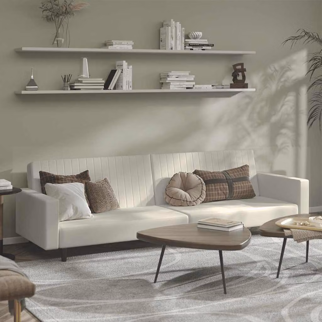 vidaXL Divano Letto Click-Clack 2 Posti in Velluto Beige con Struttura in Legno Solido e Poggiatesta Regolabile, L/P/H: 220 x 90 x 69 cm