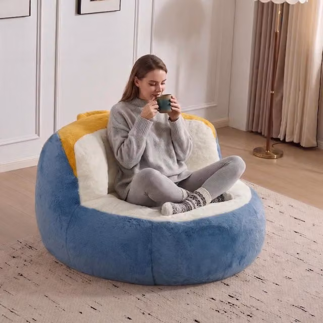 Poltrona Bean Bag Oversize WISHDOR in Tessuto Morbido con Motivo Astratto Multicolore per Soggiorno e Camera da Letto