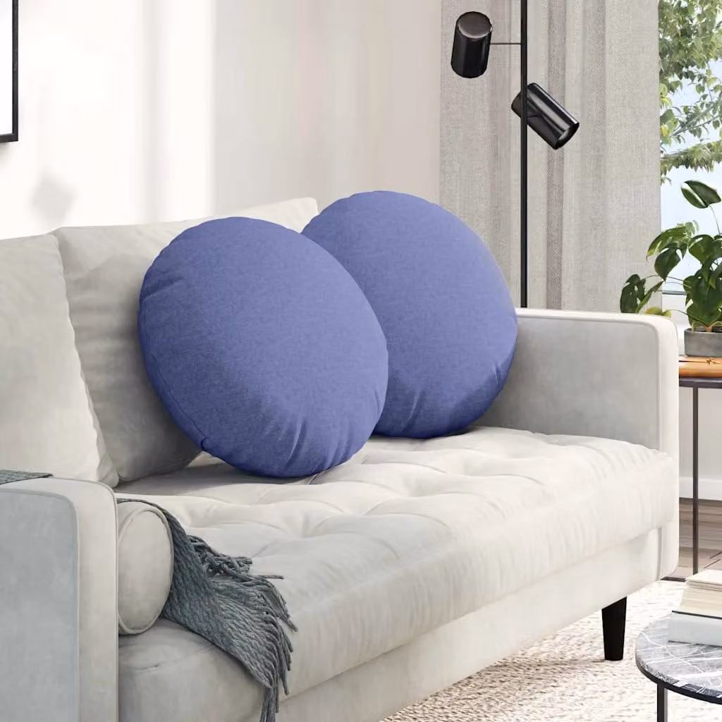 Set di 2 cuscini per seduta rotondi vidaXL in tessuto blu jeans con rivestimento lavabile Ø 50 x 19 cm