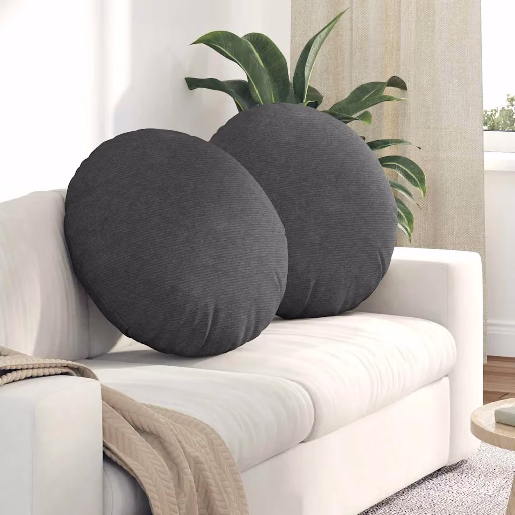 Set di 2 cuscini per seduta rotondi vidaXL in tessuto a coste grigio scuro, Diametro: 60 cm