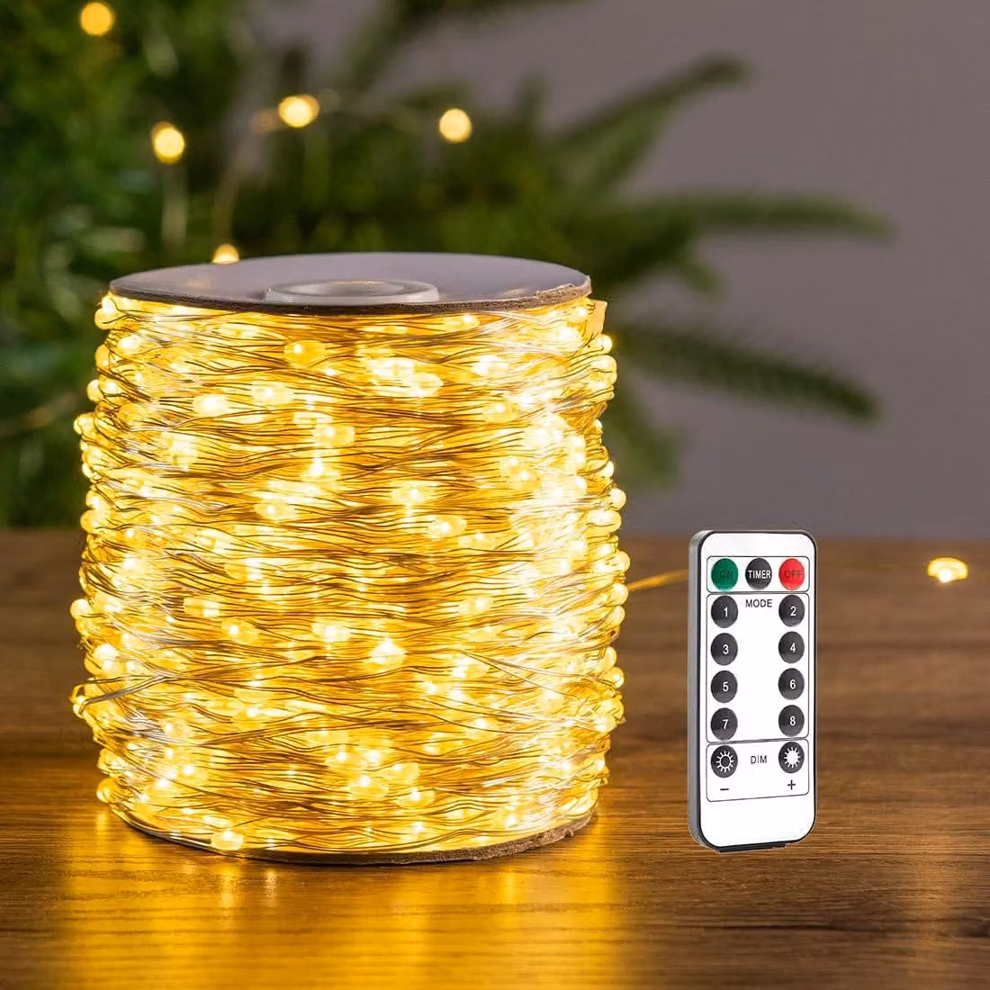 Catena luminosa a LED, 200 metri, 2000 LED bianco caldo, impermeabile, con telecomando