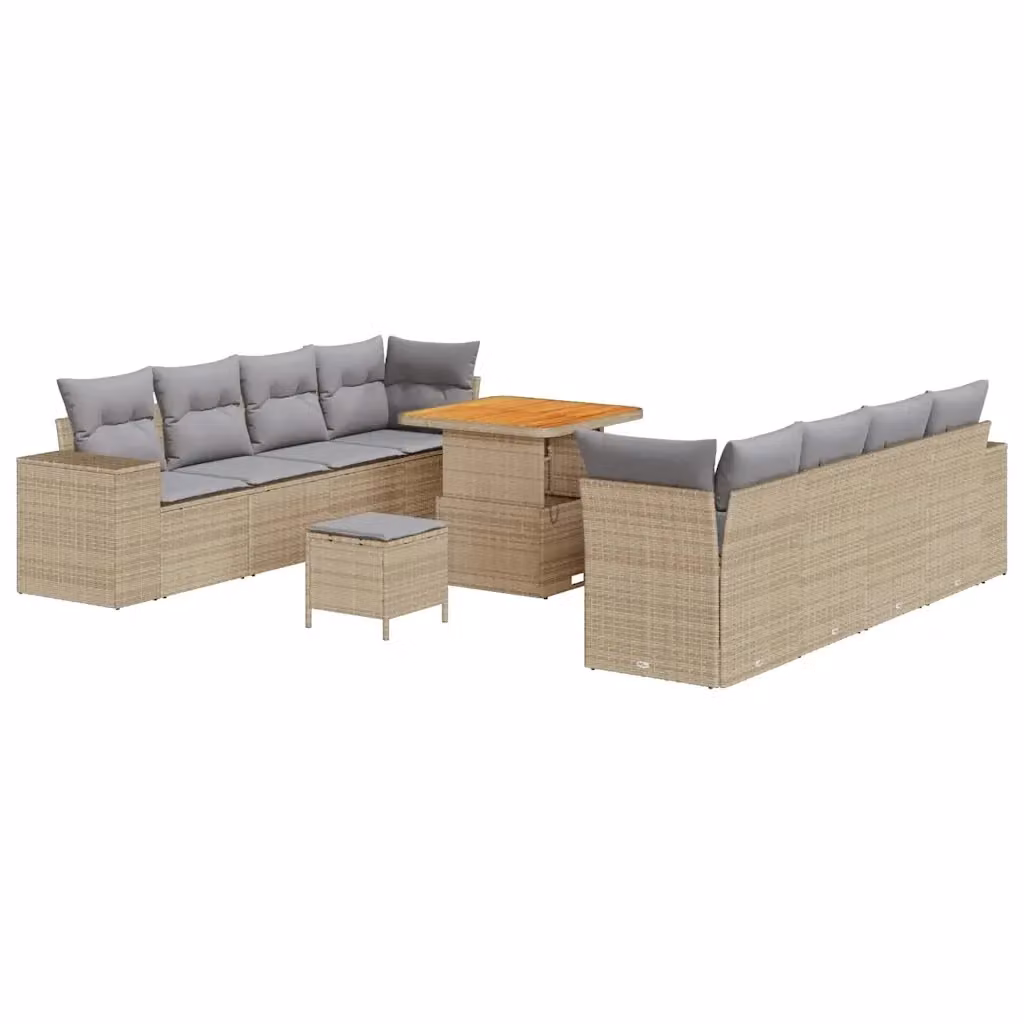 Set Divano da Giardino vidaXL 11 Pezzi a Forma di U in Polyrattan Beige con Cuscini e Tavolino – 2