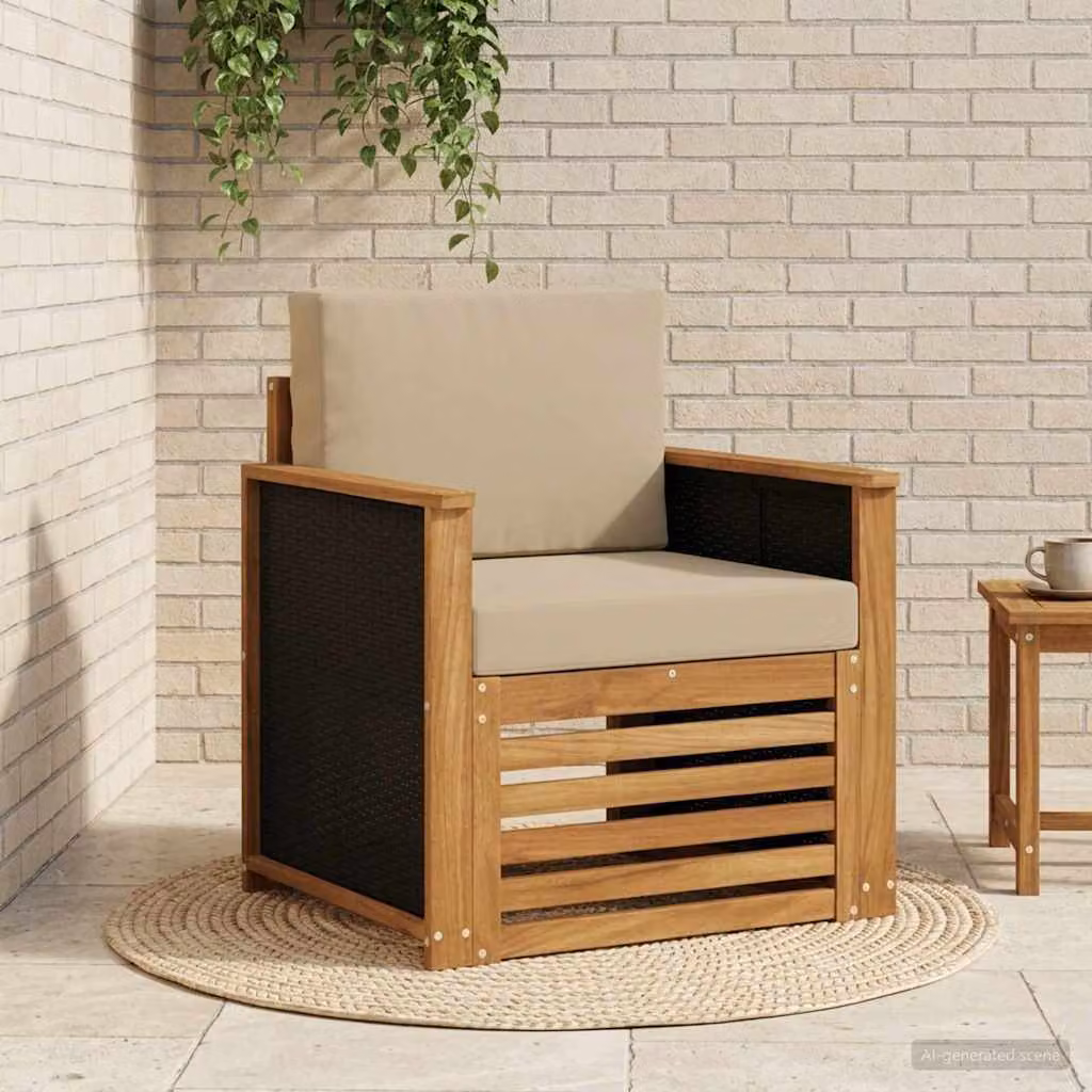 Divano centrale da esterno vidaXL in legno di acacia con rivestimento in tessuto beige e marrone