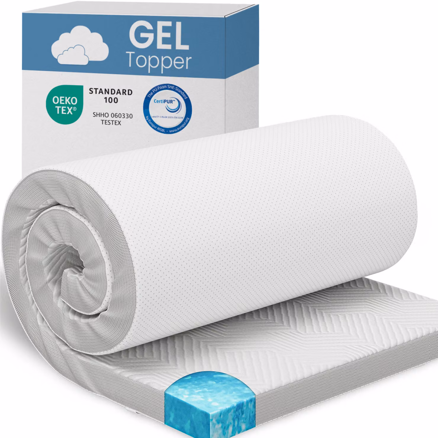 ELONEO Gel Topper 180x200 cm, coprimaterasso in schiuma memory gel dello spessore di 5 cm, rivestimento in rete 3D traspirante, comodo coprimaterasso per il letto