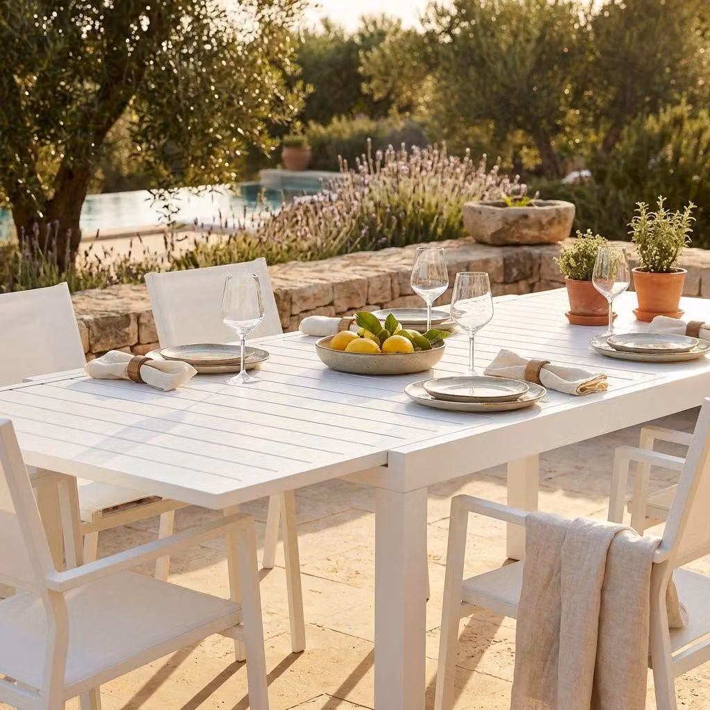 Milani Home - tavolo da giardino allungabile, alluminio, 10 posti, bianco, piano 200 x 300 cm