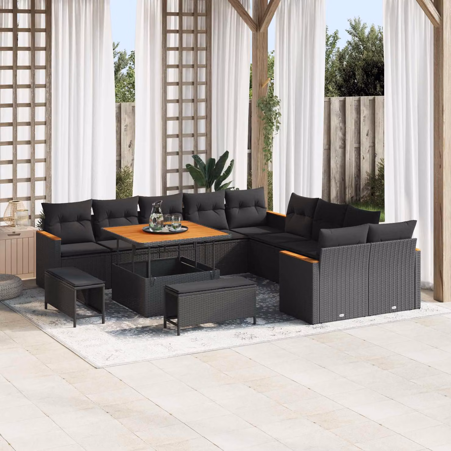 Set Divano da Giardino vidaXL 13 pz in Polyrattan Nero con Cuscini e Tavolino – 1