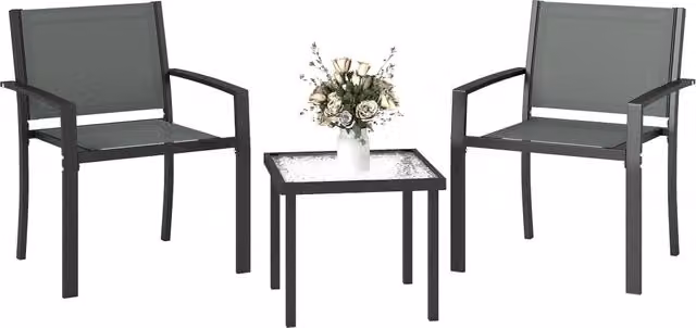 Set da giardino zephmum composto da tavolo in vetro e 2 sedie in textilene grigio chiaro