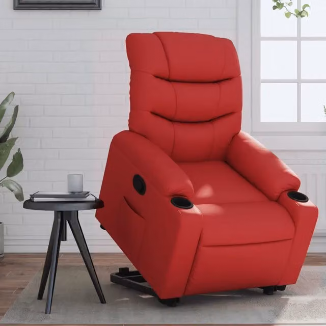 Poltrona Alzapersona Reclinabile con Assistenza Elettrica in Similpelle Rossa per Senior