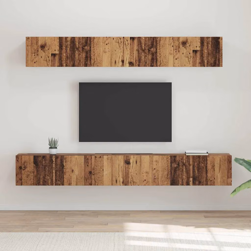 Set mobile TV moderno vidaXL in legno effetto vecchio marrone da 5 pezzi – 1