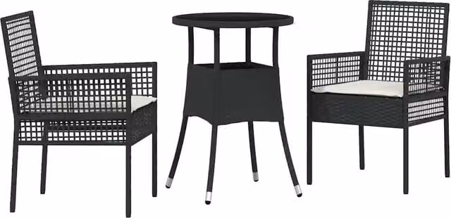 Set da pranzo da giardino moderno in polyrattan e vetro nero opaco per 3 persone