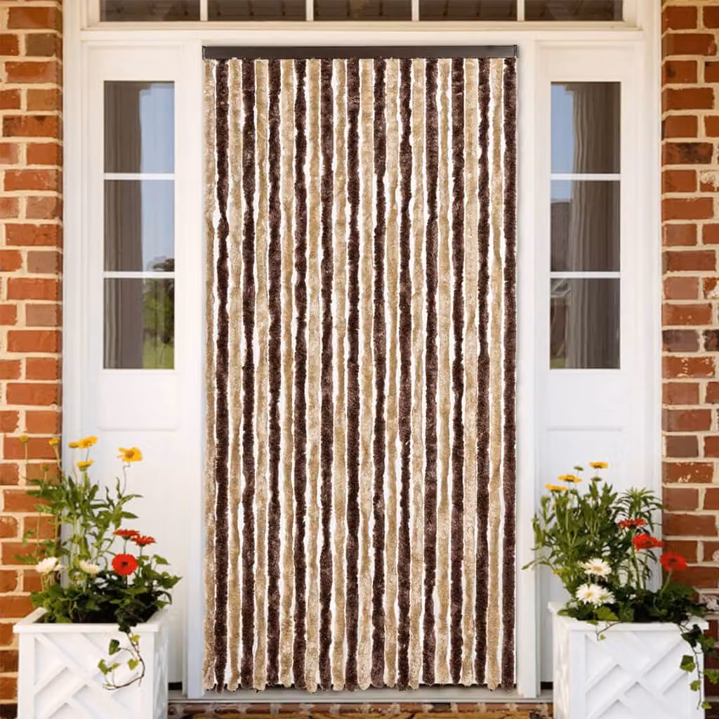 Tenda Antimosche vidaXL in Ciniglia Beige e Marrone Chiaro, Isolante Termica e Opaca, L: 100 cm, H: 230 cm
