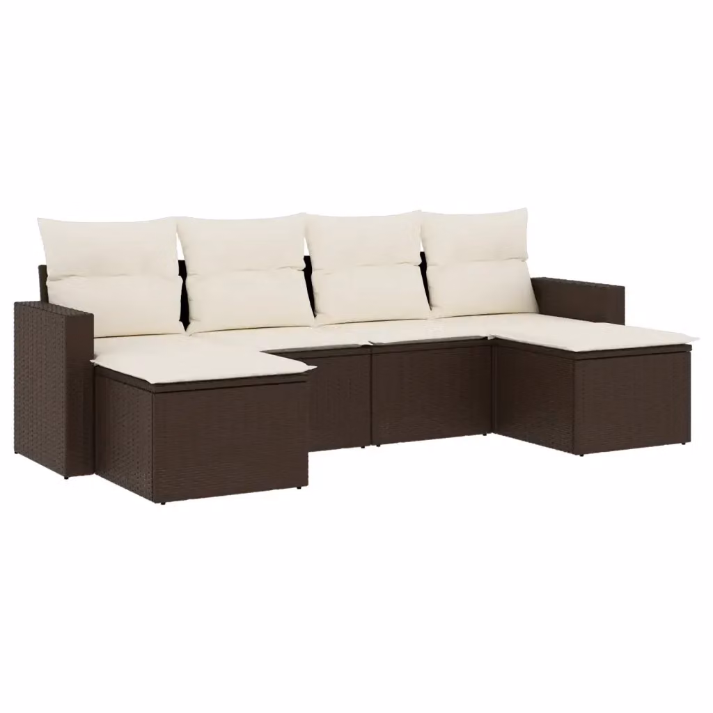 Set Divano da Giardino VIDAXL a L in Polyrattan Marrone con Cuscini, 6 Posti – 2