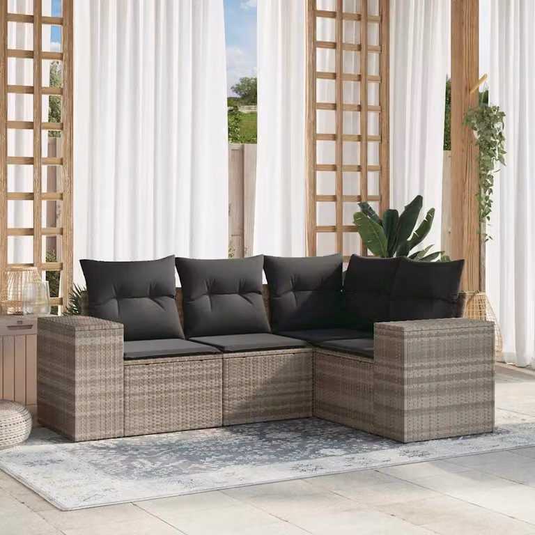 vidaXL Set Divano da Giardino a L in Polyrattan Grigio con Cuscini Imbottiti e Rivestimenti Rimovibili