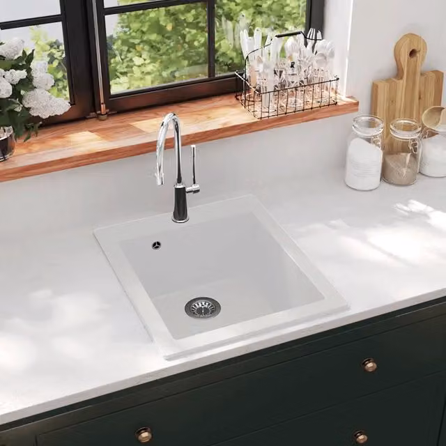Lavandino Cucina-Lavabo-Lavello Granito 1 Lavello ad Incasso Bianco